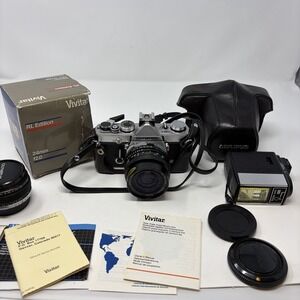 Olympus OM-1 SLR w Zuiko 50mm f/1.8 + Vivitar Lens Flash Case Bundle